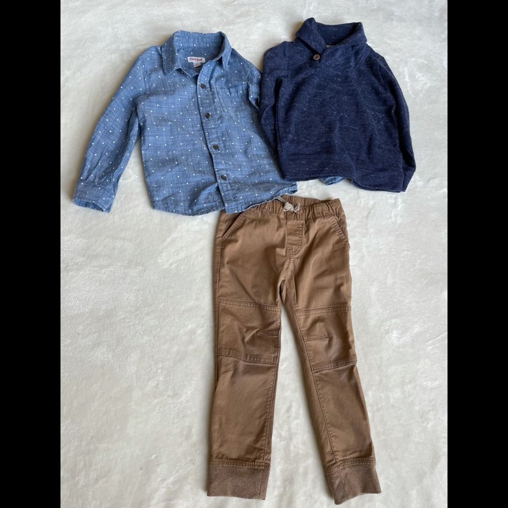 Toddler Boys Outfit- button up, sweater, and pants